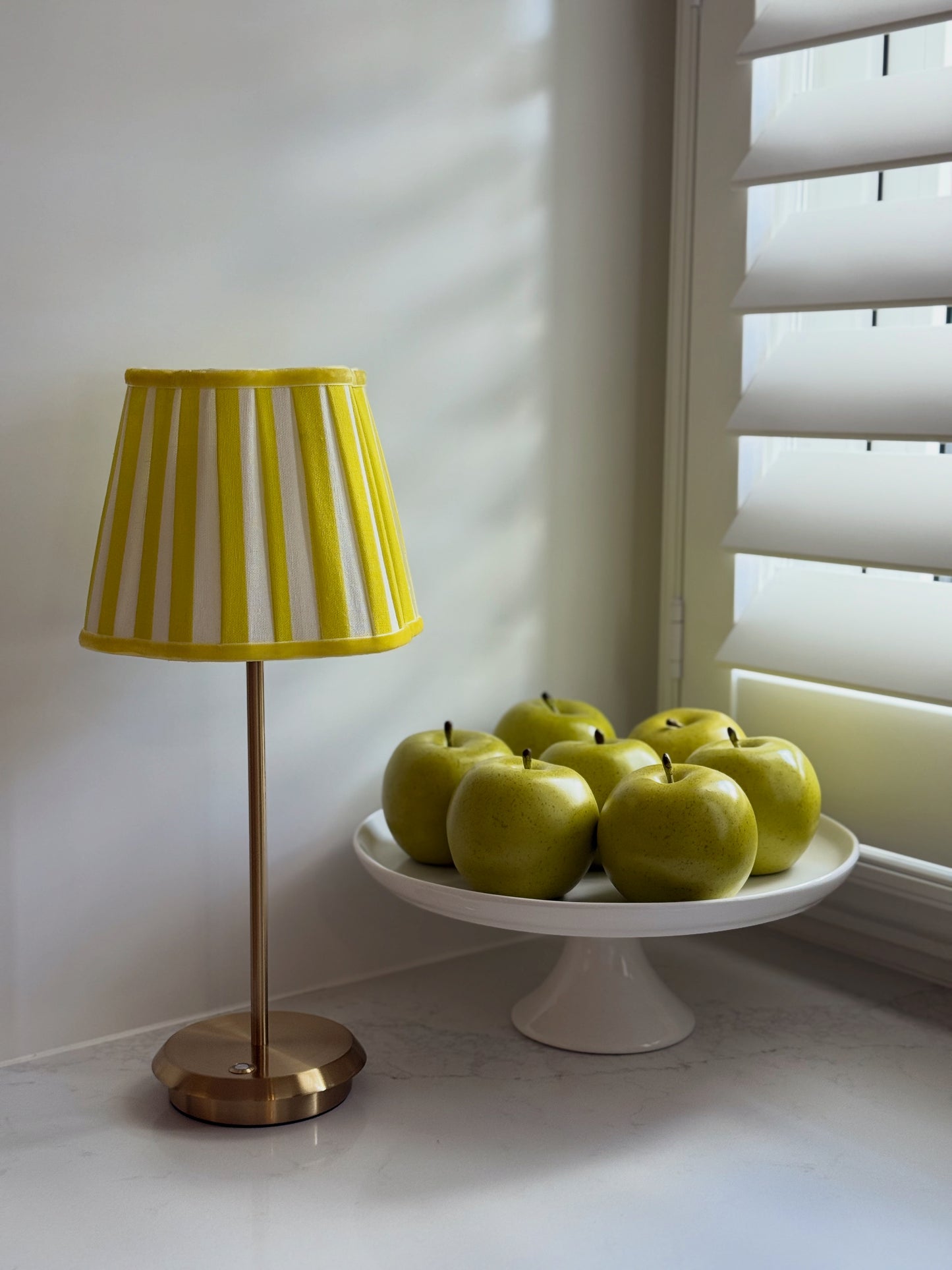 Signature Lamp Base & Lampshade in Lemon Yellow & White Stripe