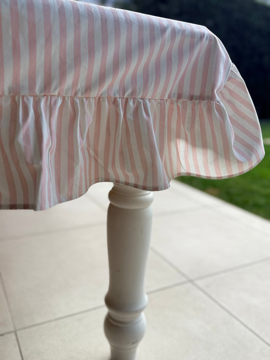 The Blossom Pink Stripe Frill Rectangle Tablecloth