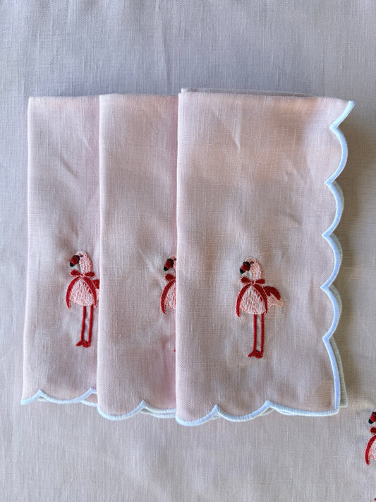 THE GIGI PINK & RED FLAMINGO LINEN NAPKINS - Set of 4