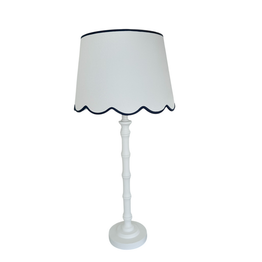 ** Back in stock ** THE BRUNSWICK SCALLOPED LAMP - NAVY TRIM