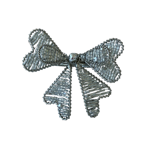 SILVER BEADED BOW NAPKIN RINGS– Set of 4