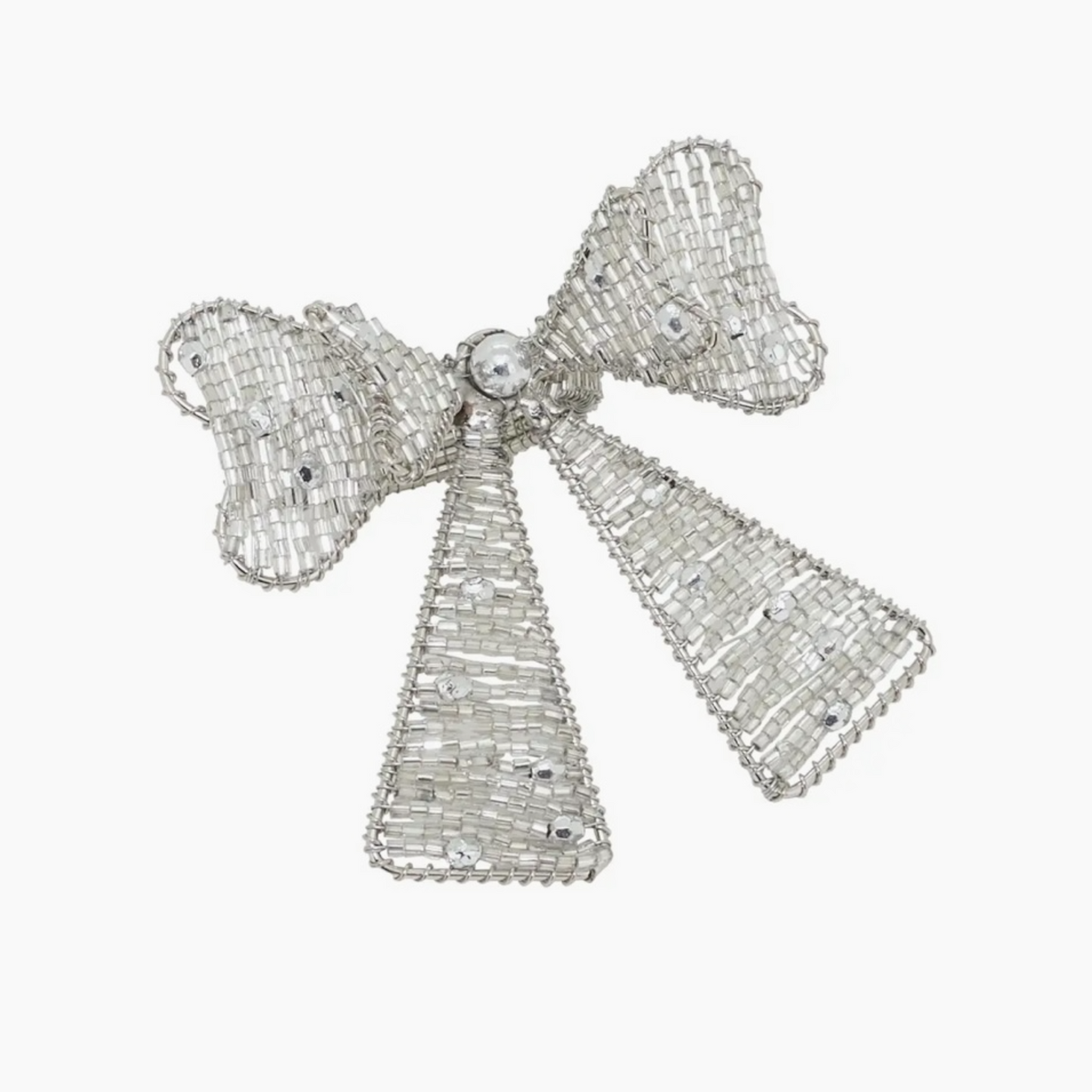 SILVER BEADED BOW NAPKIN RINGS– Set of 4
