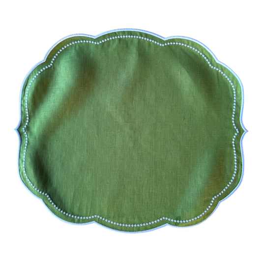 GREEN & WHITE AMELIE JARDIN Embroidered Linen Placemats - Set of 4