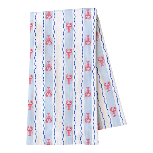 Lobster Striped Tea Towel - Coastal Summer Kitchen Tea Towel