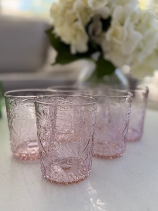 Maison Water Glass | Pressed Glass | Emerald Green or Pink