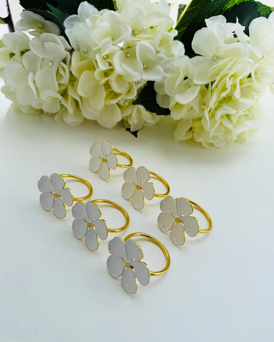 WHITE & GOLD HYDRANGEA NAPKIN RING - Set of 6                                      (50% Discount applied at checkout)