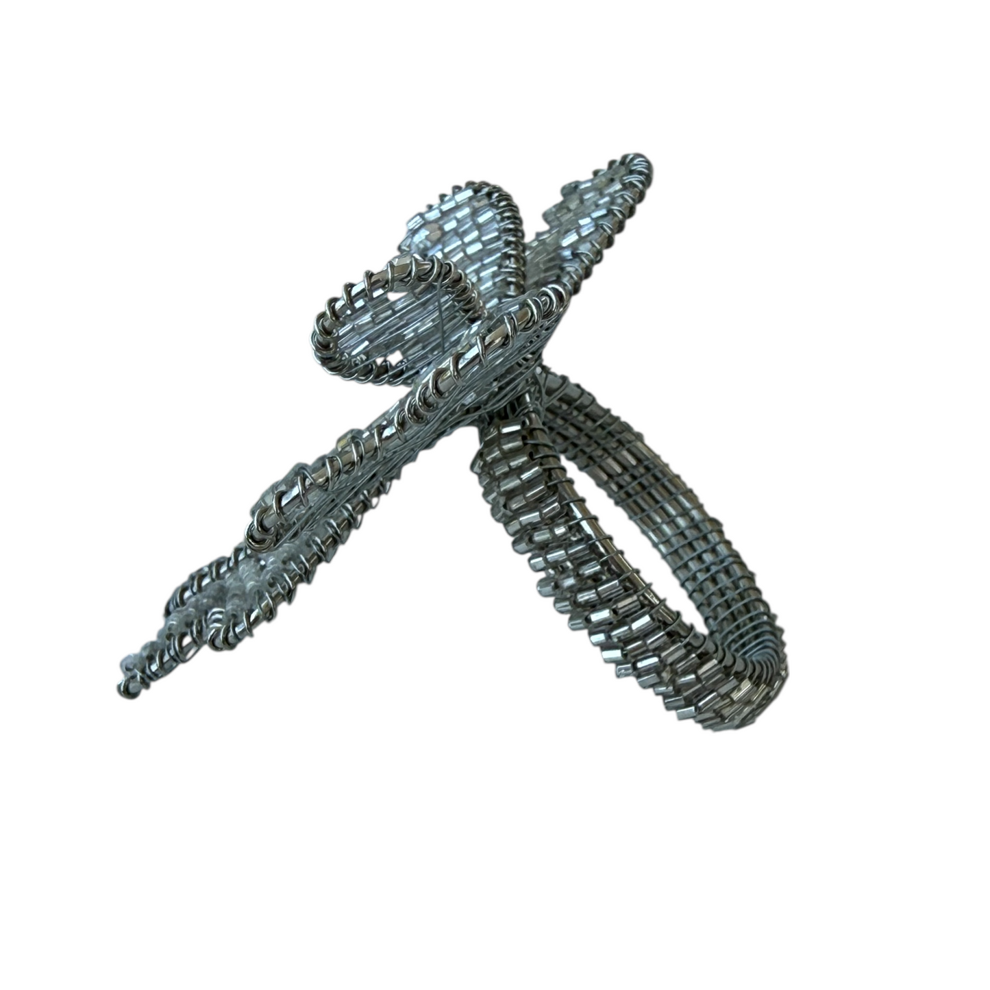 SILVER BEADED BOW NAPKIN RINGS– Set of 4