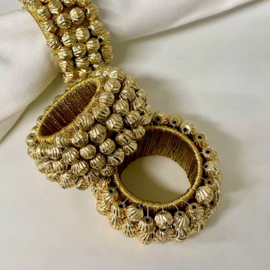 GOLD ROUND BEADED NAPKIN RINGS - Set of 4