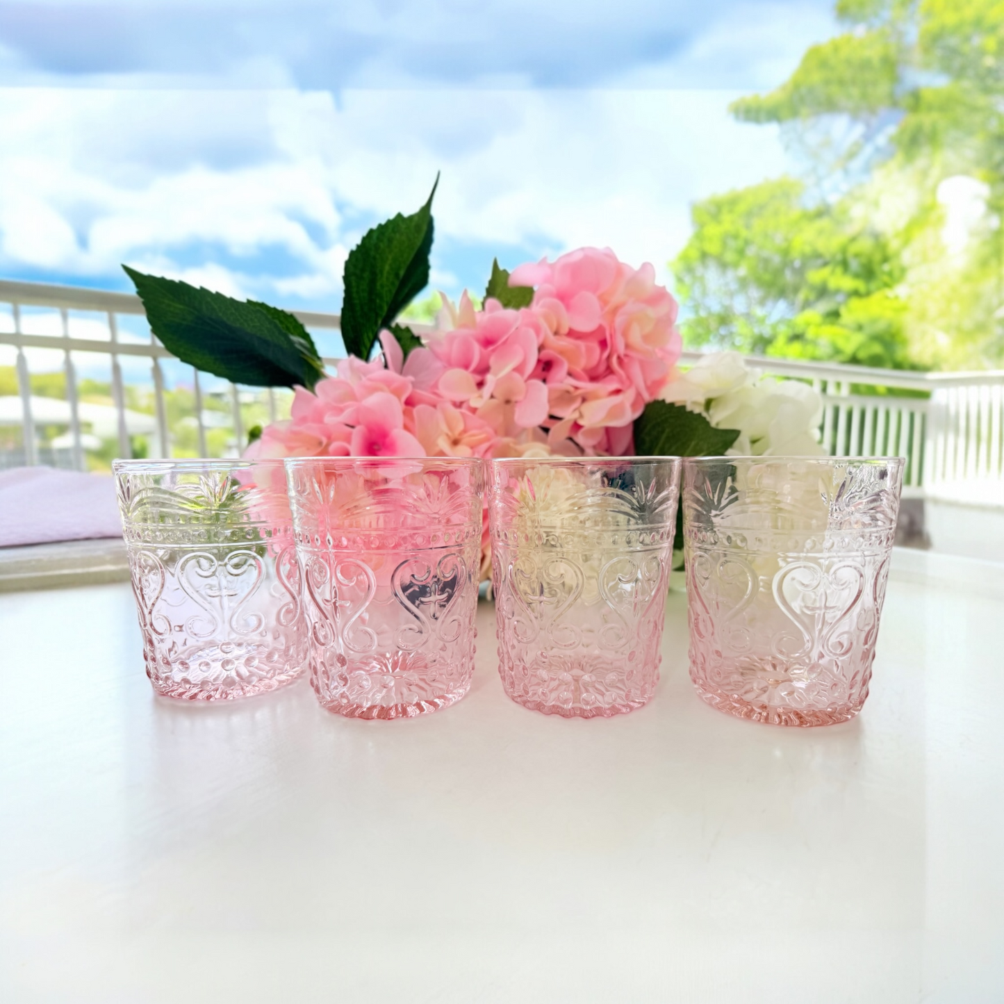 Maison Water Glass | Pressed Glass | Emerald Green or Pink