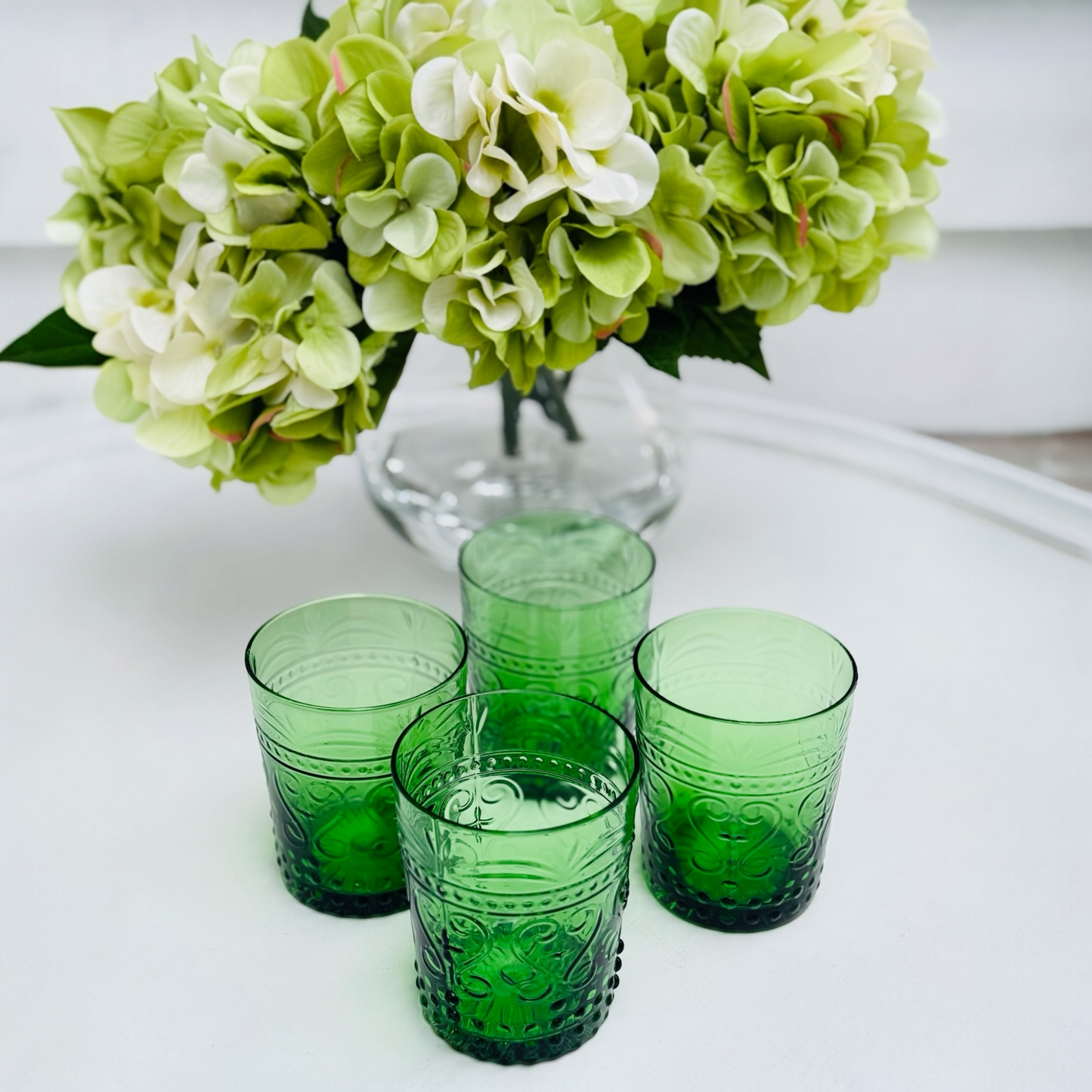 Maison Water Glass | Pressed Glass | Emerald Green or Pink