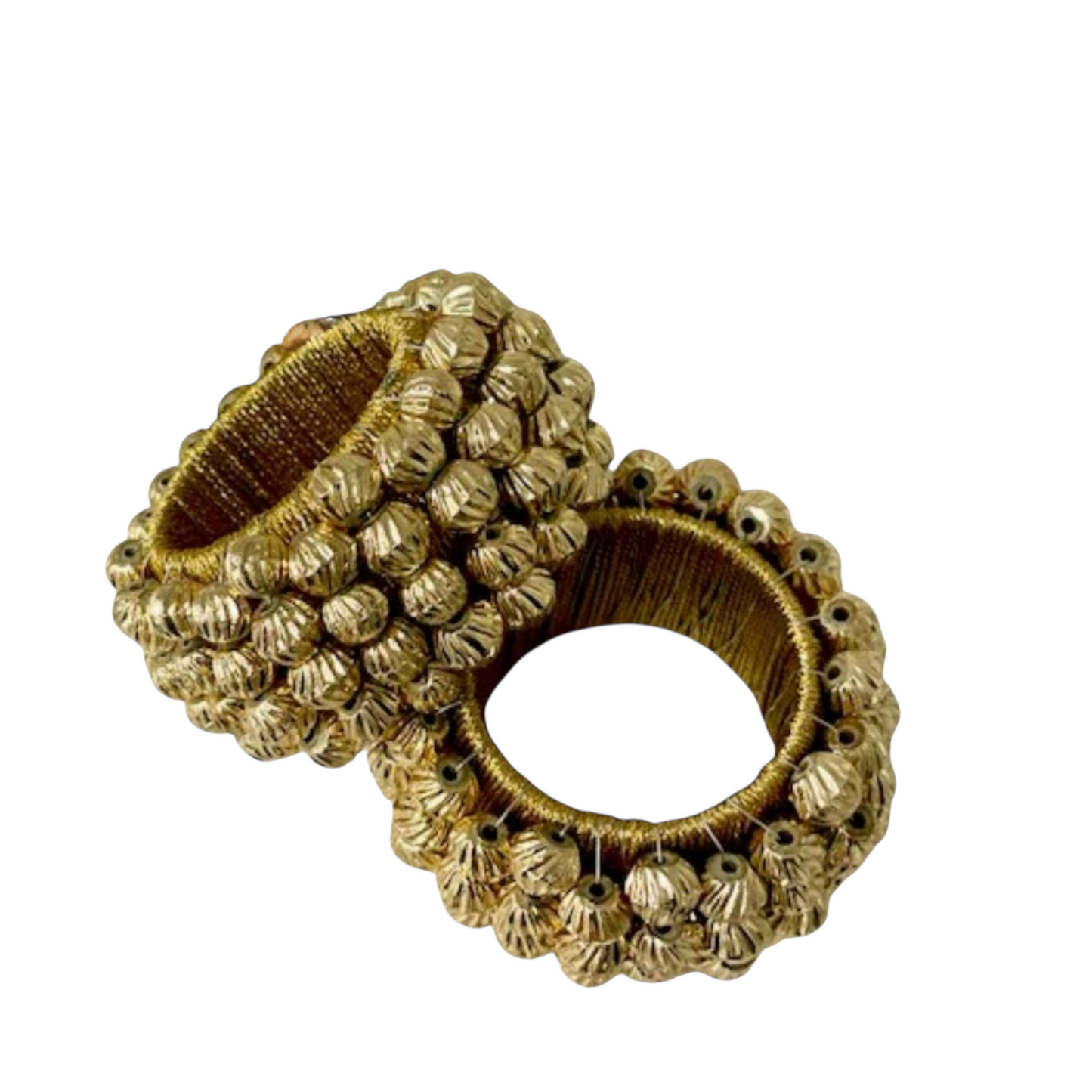 GOLD ROUND BEADED NAPKIN RINGS - Set of 4
