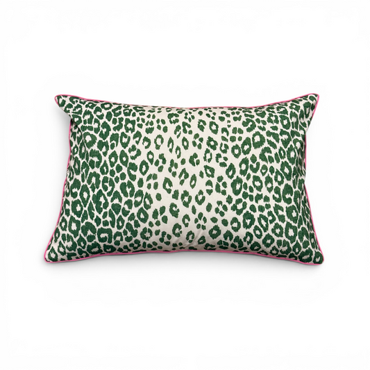 Charlotte Garden Leopard Cushion Cover – Green & Pink
