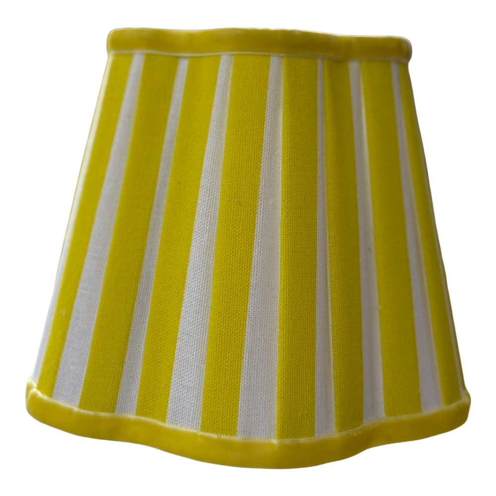 LEMON YELLOW STRIPE SCALLOPED SHADE & BRUSHED GOLD TABLE LAMP