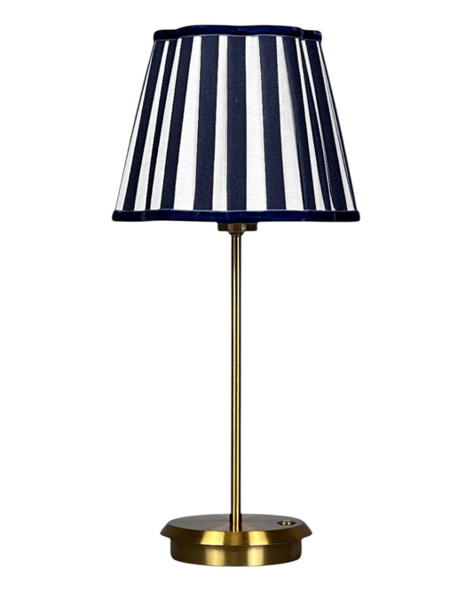 NAVY STRIPE SCALLOPED SHADE & BRUSHED GOLD TABLE LAMP