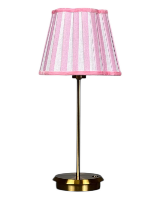 PINK STRIPE SCALLOPED SHADE & BRUSHED GOLD TABLE LAMP