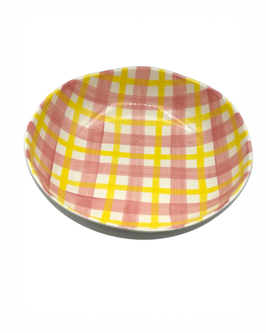 PINK & YELLOW GINGHAM SALAD BOWL