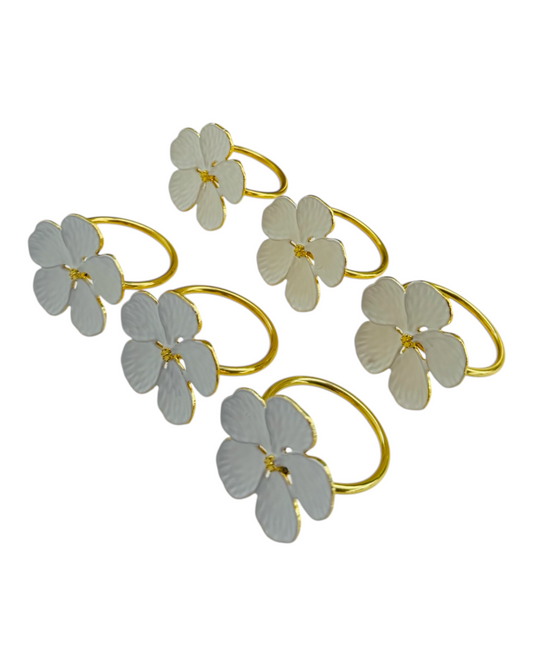 WHITE & GOLD HYDRANGEA NAPKIN RING - Set of 6                                      (50% Discount applied at checkout)
