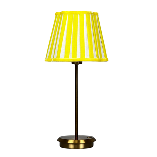 Lemon Yellow & White Stripe Scalloped Pleated Lamp Shade