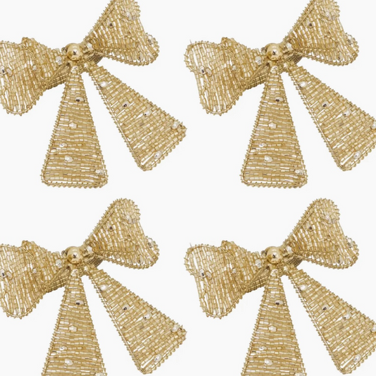 GOLD BEADED BOW NAPKIN RINGS– Set of 4
