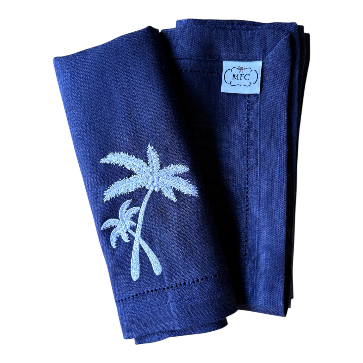 NAVY & WHITE MAISON COCO EMBROIDERED LINEN NAPKIN  Set of 4