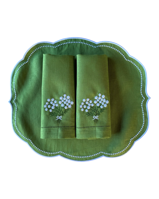 GREEN & WHITE AMELIE JARDIN Embroidered Linen Placemats - Set of 4