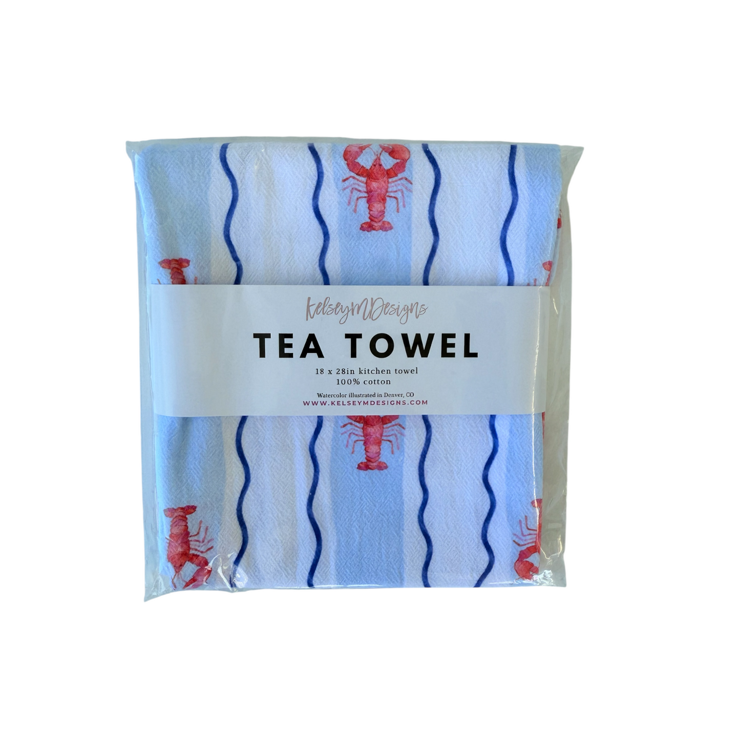 Lobster Striped Tea Towel - Coastal Summer Kitchen Tea Towel