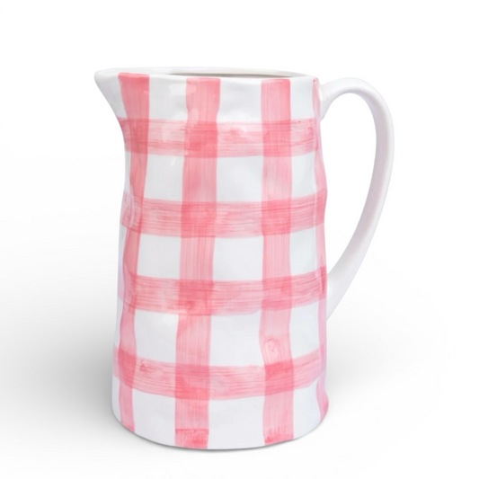 Noss Gingham Jug | Hand-Painted Stoneware | Pink or Blue